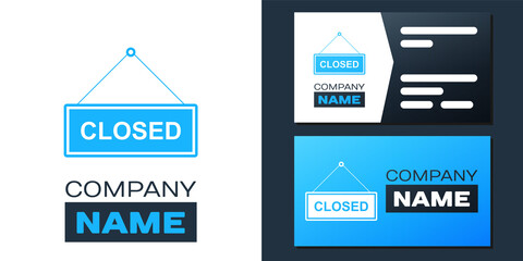 Poster - Logotype Hanging sign with text Closed door icon isolated on white background. Logo design template element. Vector.