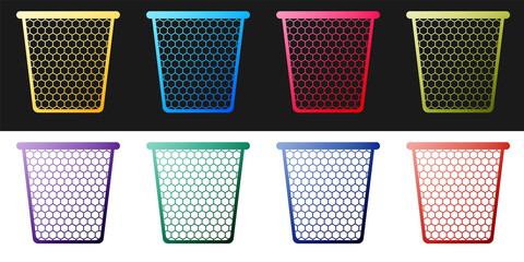 Poster - Set Trash can icon isolated on black and white background. Garbage bin sign. Recycle basket icon. Office trash icon. Vector.