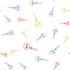 Fototapete - Color Magnifying glass and check mark icon isolated seamless pattern on white background. Magnifying glass and approved, confirm, done, tick, completed symbol. Vector.