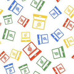 Leinwandbilder - Color Laptop and gears icon isolated seamless pattern on white background. Adjusting app, service, setting options, maintenance, repair, fixing laptop concepts. Vector.