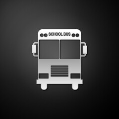 Poster - Silver School Bus icon isolated on black background. Long shadow style. Vector.