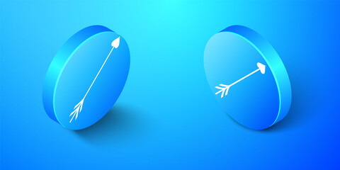 Poster - Isometric Cupid arrow heart, Valentines Day cards icon isolated on blue background. Blue circle button. Vector.