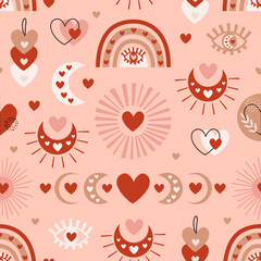 Wall Mural - seamless pattern with love bohemian elements