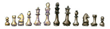 Watercolor Drawing Set Of Chess Figures