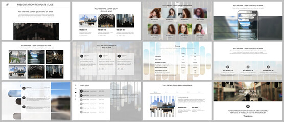 Canvas Print - Vector templates for website design, presentations, portfolio. Templates for presentation slides, flyer, leaflet, brochure, report. Background template with lines, photo place for business design.