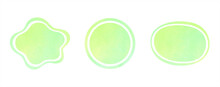 Green Yellow Watercolor Vector Liquid Shapes, Spring Frames Set. Ring, Circle, Oval, Round Eco, Vegan Template. Watercolour Stains Texture. Hand Drawn Painted Graphic Design Elements, Text Backgrounds