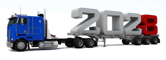 Wall Mural - 3D illustration of truck transportation with number 2028