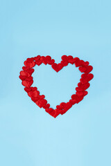 Poster - Red decorative hearts laid out in the shape of big heart. Love concept. Wedding frame. Vertical banner.