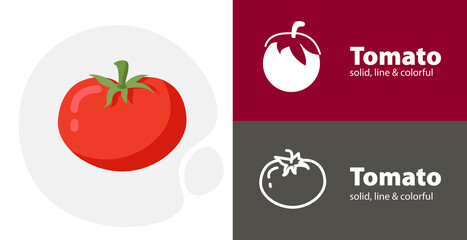 Wall Mural - red tomato flat icon, with tomato simple, line icon