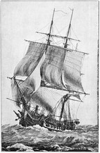 La Pomone (1806) - A 40-gun Hortense-class Frigate Of The French Navy. Illustration Of The 19th Century. Germany. White Background.