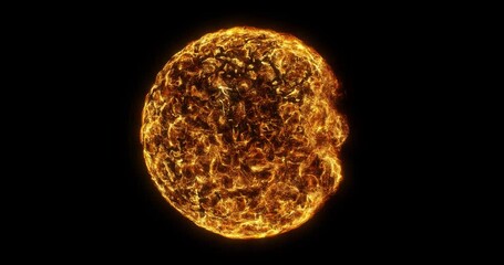 Poster - fiery orb motion background. sun like effect on sphere. 3d render, 4k loop