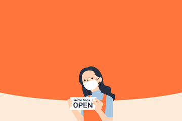 Wall Mural - Business open during covid pandemic orange background