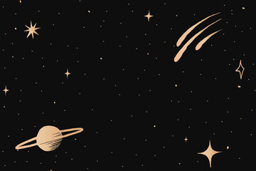 Wall Mural - Saturn galaxy gold starry sky border on black background