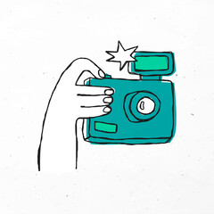 Sticker - Green hand drawn camera clipart