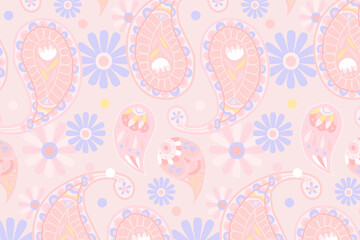 Wall Mural - pastel pink indian paisley pattern background illustration