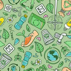 hand drawn cartoon eco recycle seamless pattern background