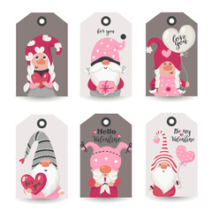 Wall Mural - Collection of tags with Valentine Gnomes and holiday wishes