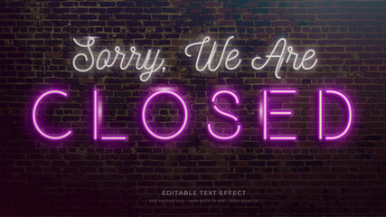 Poster - closed sign neon light typography premium editable text effect