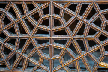 Horizontal shot of geometric art on wood