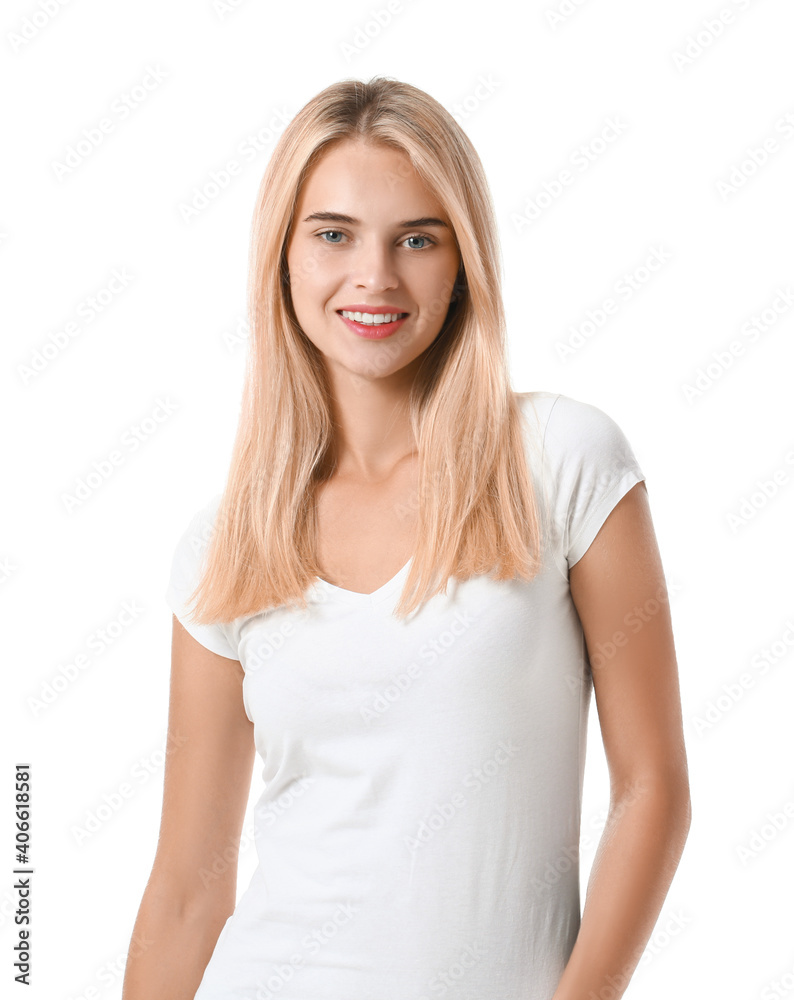 Beautiful young woman isolated on white background