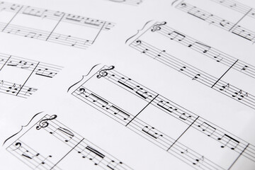 Poster - Paper sheets with music notes, closeup