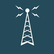 © Jon Le-Bon - Retro Radio mast with radio waves for broadcast transmission line art vector icon for apps and websites on a blue background