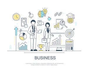 Poster - Characters People and Business to Business Concept Contour Linear Style. Vector