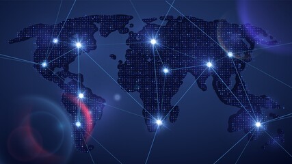 Poster - shine world map. multicultural network, information transfer between countries. international work, 