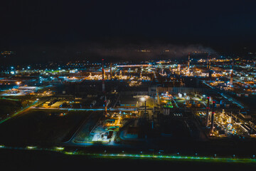 oil refinery night