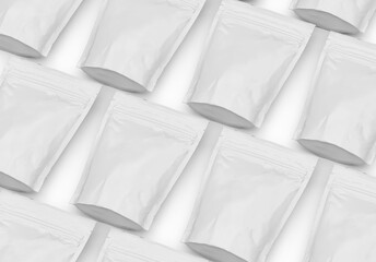 Wall Mural - White blank foil food doy pack stand up pouch bag packaging with zipper, mockup template on isolated white background, 3d illustration