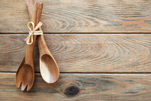 Two Wooden Salad Spoons