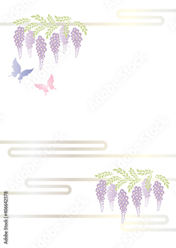 胡蝶 アゲハチョウと藤の花の切り絵風デザイン 背景素材 イラスト ベクター Stock Vector Adobe Stock