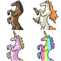 Poster - pixel art set isolated horse fantasy