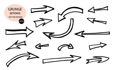 Aufkleber - Collection of vector arrows.The drawn object of the brush.Arrows on a white background.Abstract hand-painted brush and stroke arrows.