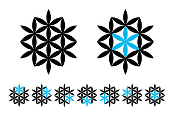 Wall Mural - seven stars, geometrical and optical illusion. six flower-like stars, made from vesica piscis lens s