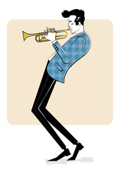 Concept for jazz poster. Man playing trumpet. Sketch style illustration.