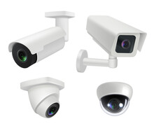 Security Camera. Realistic Cctv Home Wireless Electronic Inspection Cameras Decent Vector Illustrations. Video Cctv Camera, Electronic Equipment To Monitoring