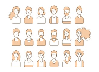 Wall Mural - People avatars. Line person portraits, diverse man woman id images for site forum app vector collection. Profession employee avatar man and womand for internet illustration