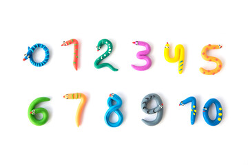 Wall Mural - Plasticine  colorful number set isolated on a white background