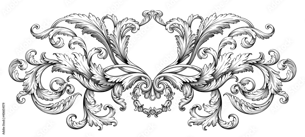Vintage Baroque Victorian frame border monogram floral ornament  scroll engraved retro pattern tattoo calligraphic vector heraldic  - obrazy, fototapety, plakaty 