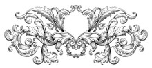 Vintage Baroque Victorian Frame Border Monogram Floral Ornament  Scroll Engraved Retro Pattern Tattoo Calligraphic Vector Heraldic 