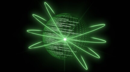 Poster - Abstract digital earth with binary code in green design on black background - global communication network concept - 3D Illustration