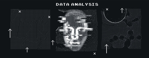 Aufkleber - Abstract technology background with 3d face mask made of particles. Conceptual illustration of Artificial intelligence.