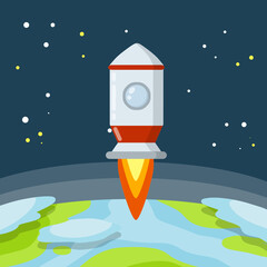 Wall Mural - rocket. launch of spaceship. flight into space. red and white spacecraft. takeoff from the planet. s