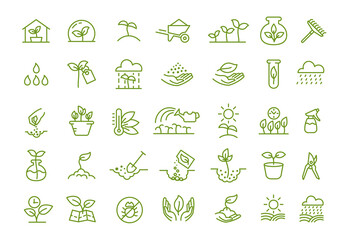 set of icons. growing seedlings plant shoots. agriculture and gardener. biotechnology plants. sowing