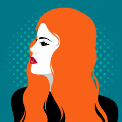 Poster - Beautiful redhead woman with long wavy hair