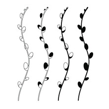 Vector Set Of Pussy Willow Branches For Decoration, Easter Set Of Twigs, Outline Black On Gray Background