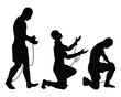 Set of male slave with chain silhouette vector on white background