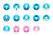Circular worker avatar icon illustration set (upper body) / business person, blue collar worker, police man, cook , doctor etc.