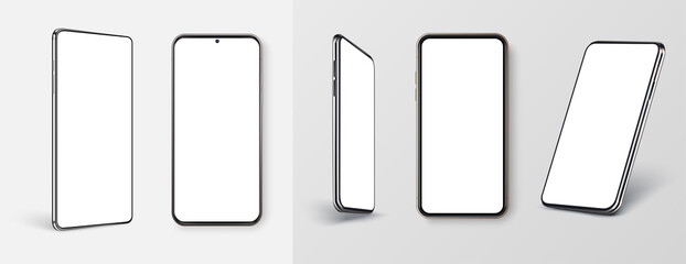 Aufkleber - Realistic phone mockup. Smartphone blank screen, phone mockup. Template for infographics or presentation UI, UX design interface. Cellphone frame with blank display. Realistic 3d smartphones Mockup
